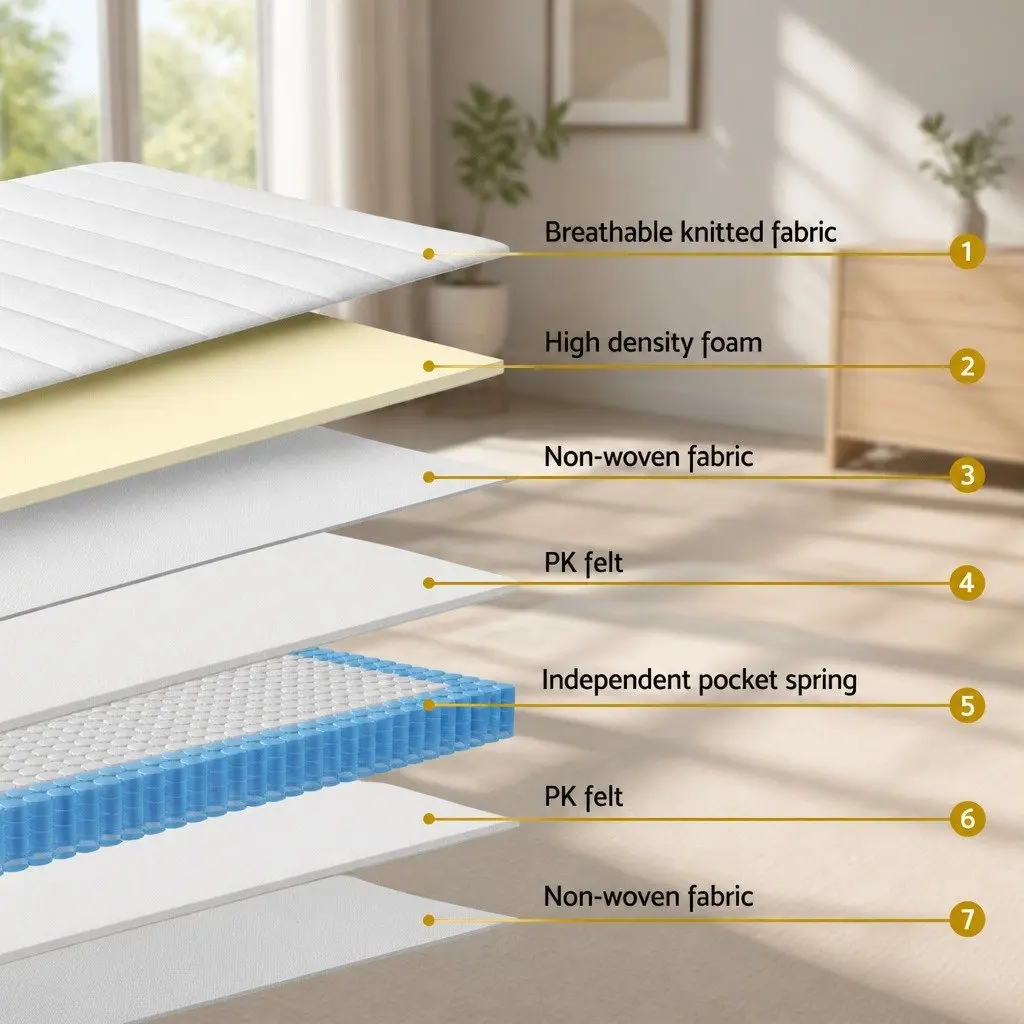 King Size Mattress 20cm Pocket Spring Firm Support Breathable Knitted Fabric