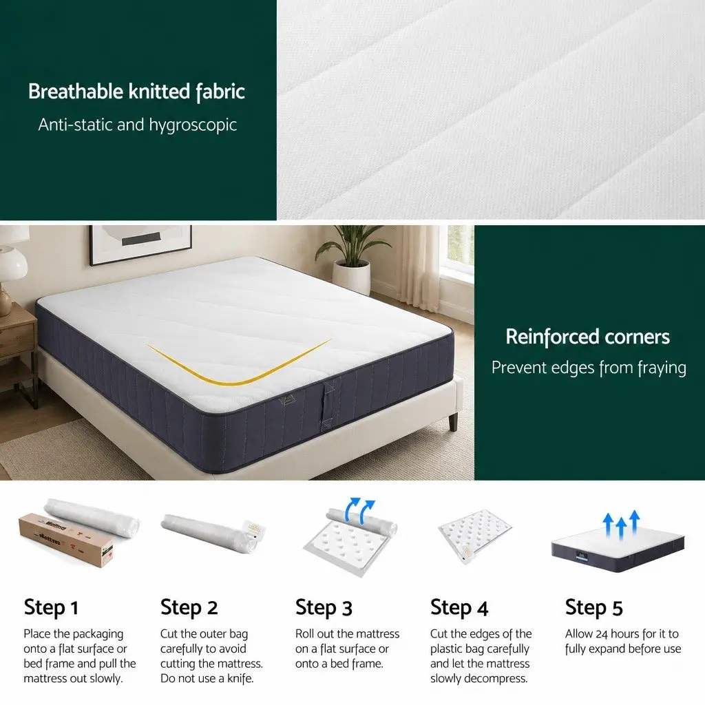 King Size Mattress 20cm Pocket Spring Firm Support Breathable Knitted Fabric