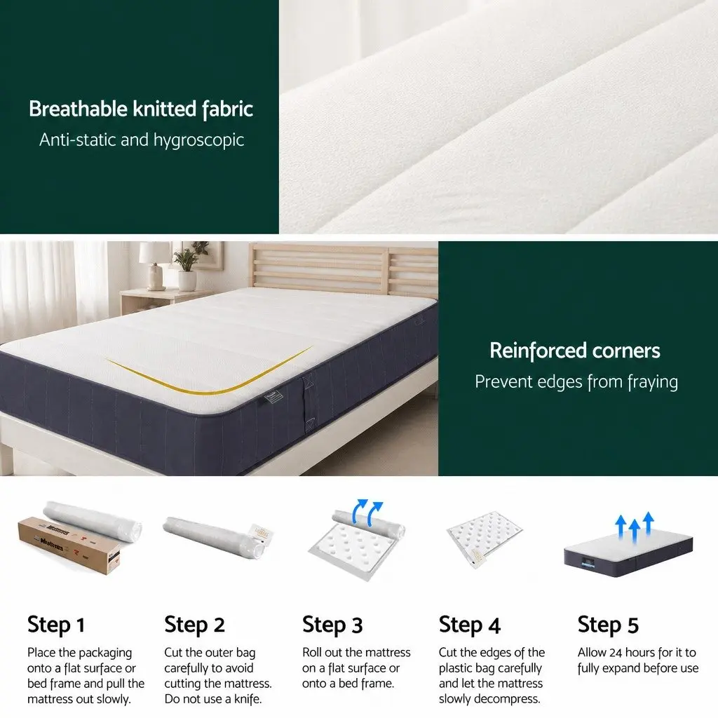 King Single Mattress 20cm Pocket Spring Firm Support Breathable Knitted Fabric