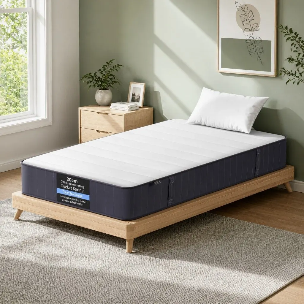 Single Mattress 20cm Pocket Spring Tight Top Firm Support Breathable Knitted