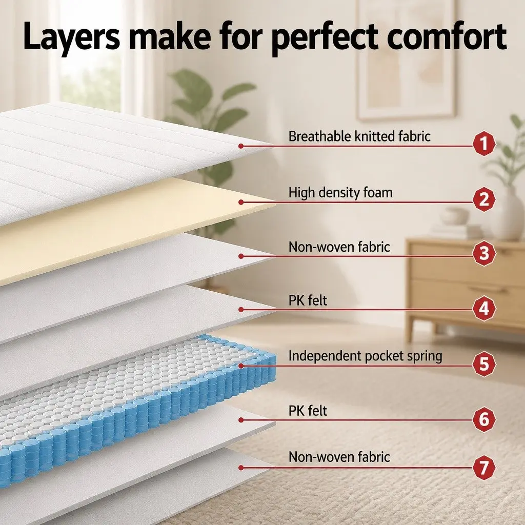 Single Mattress 20cm Pocket Spring Tight Top Firm Support Breathable Knitted
