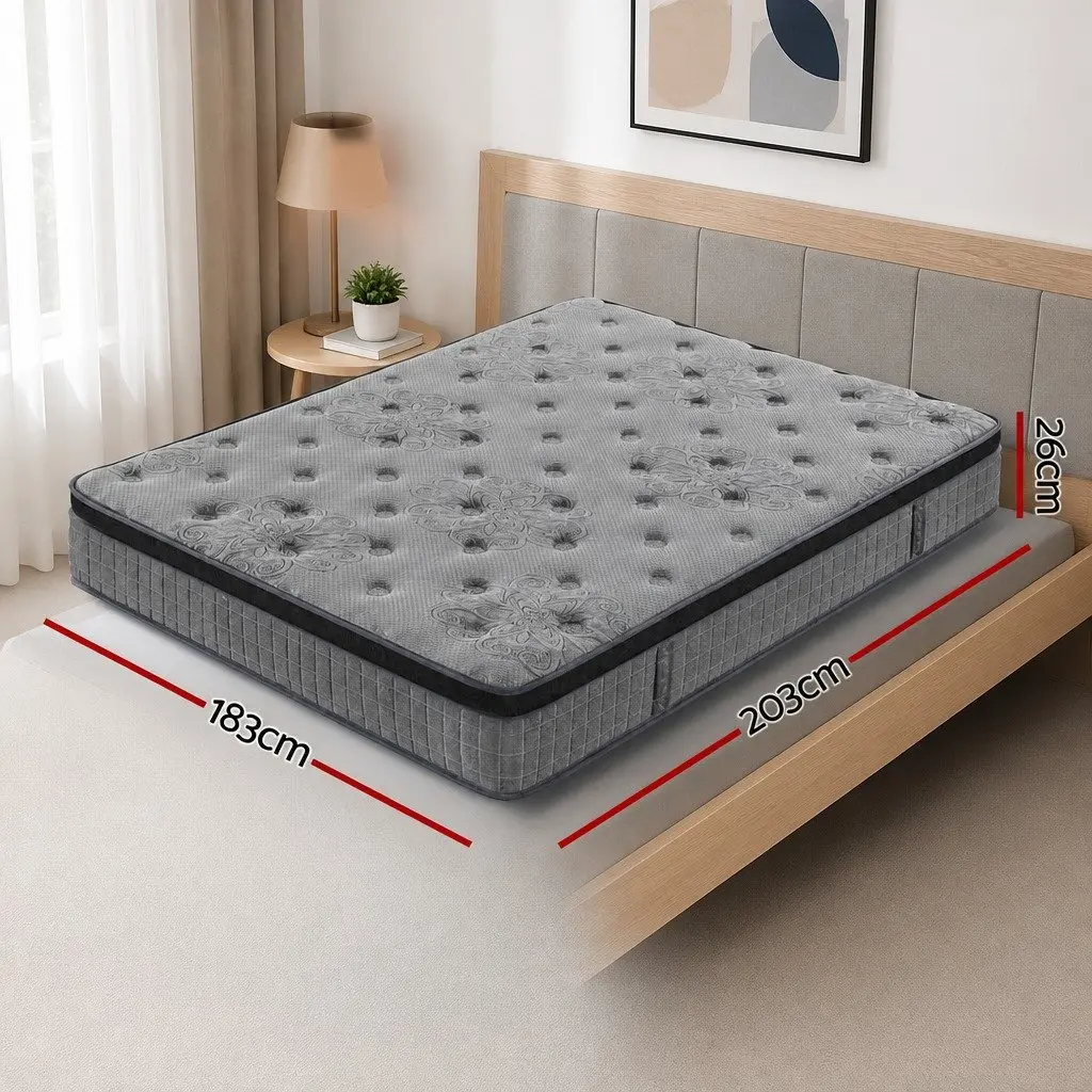 King Size Mattress Euro Top 26cm Latex Foam Medium-Firm Pocket Spring Bed