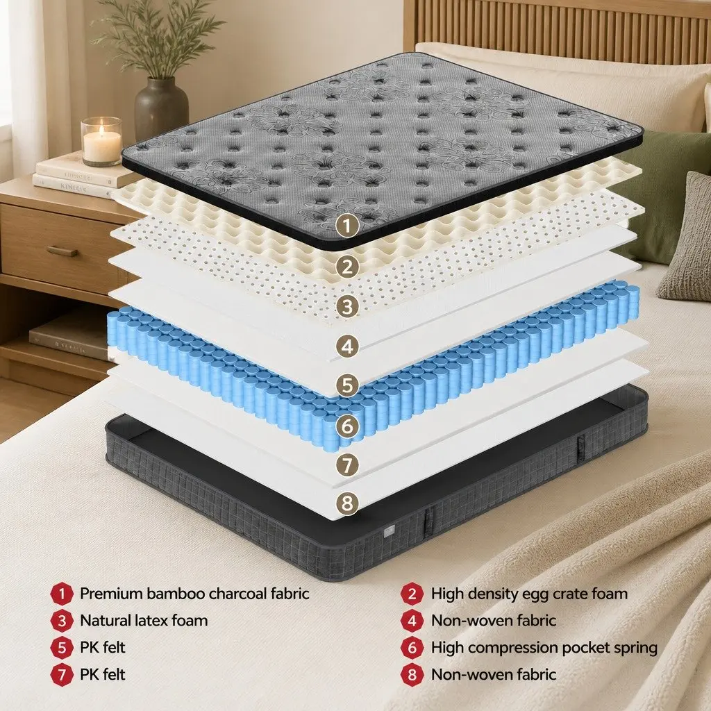 King Size Mattress Euro Top 26cm Latex Foam Medium-Firm Pocket Spring Bed