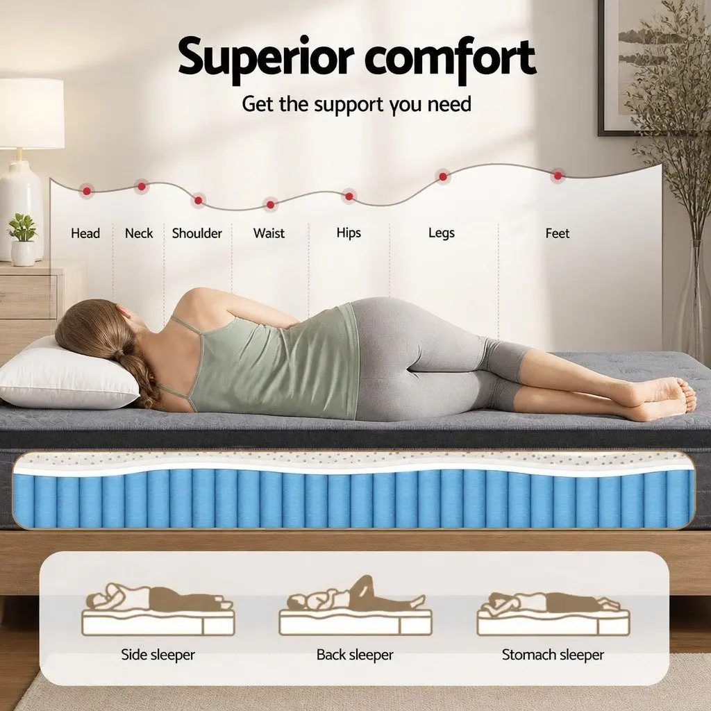 King Single Mattress 26cm Latex Foam Euro Top Medium Firm Pocket Spring Support