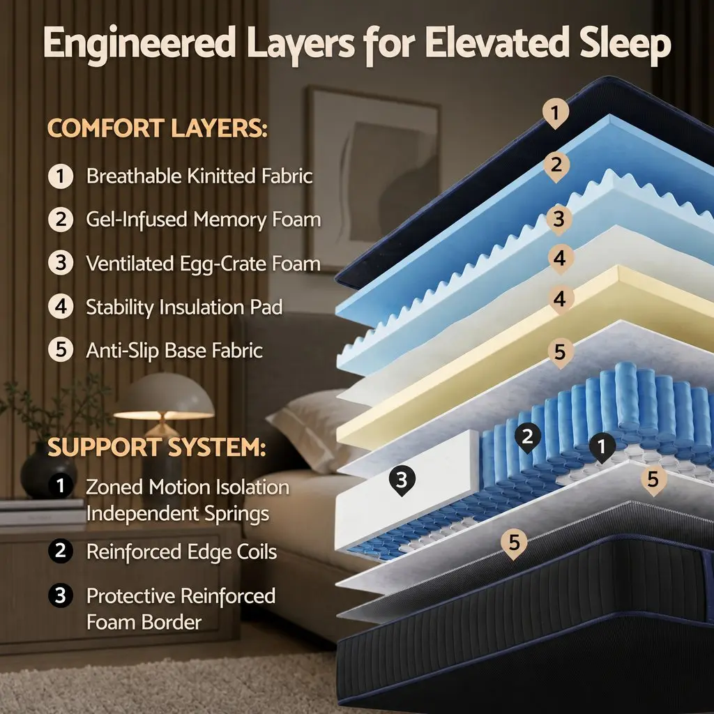 King Single Mattress Cooling Gel Memory Foam Pocket Spring Support 34cm