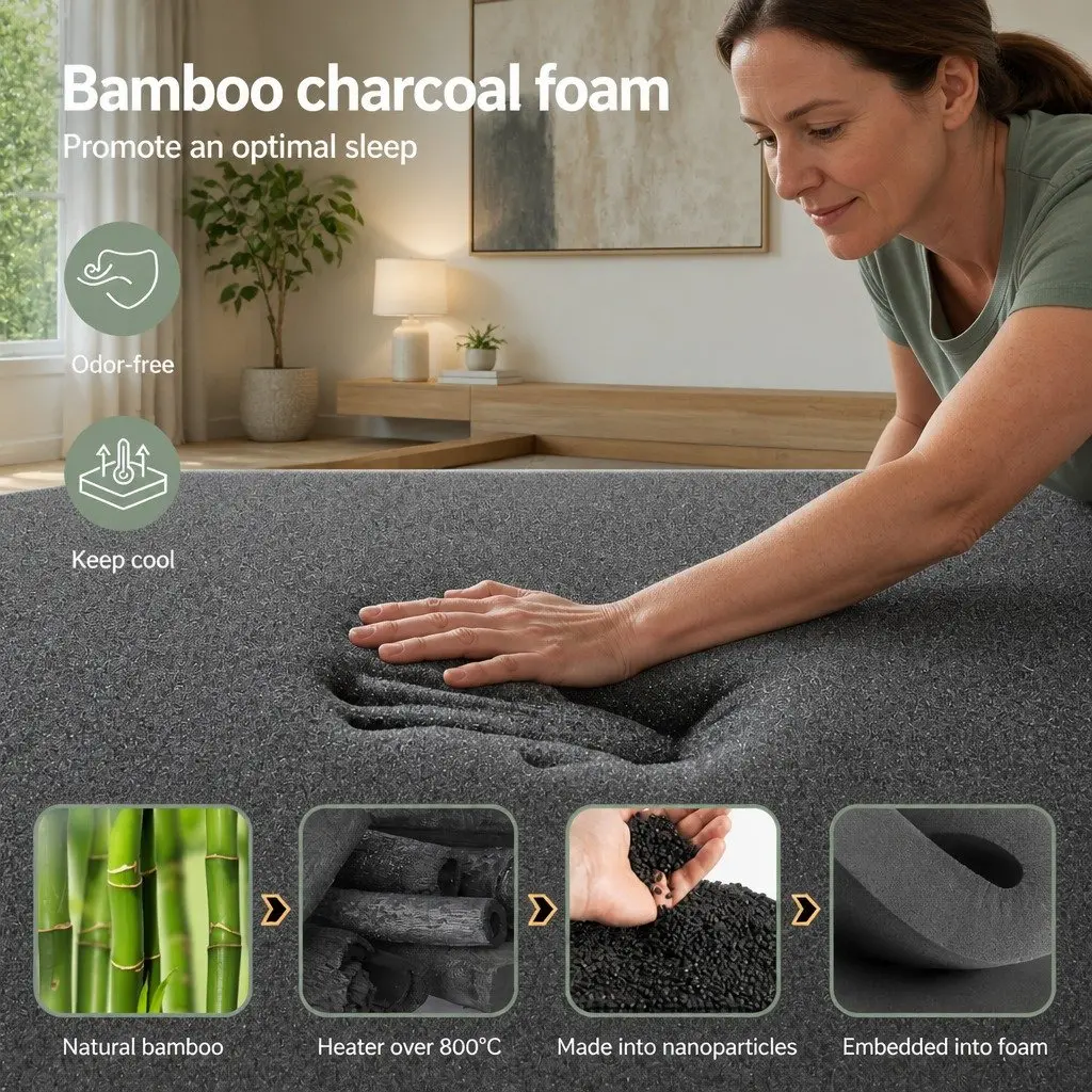 Double Mattress 35cm Hybrid Pocket Spring Bamboo Charcoal Foam Medium Firm