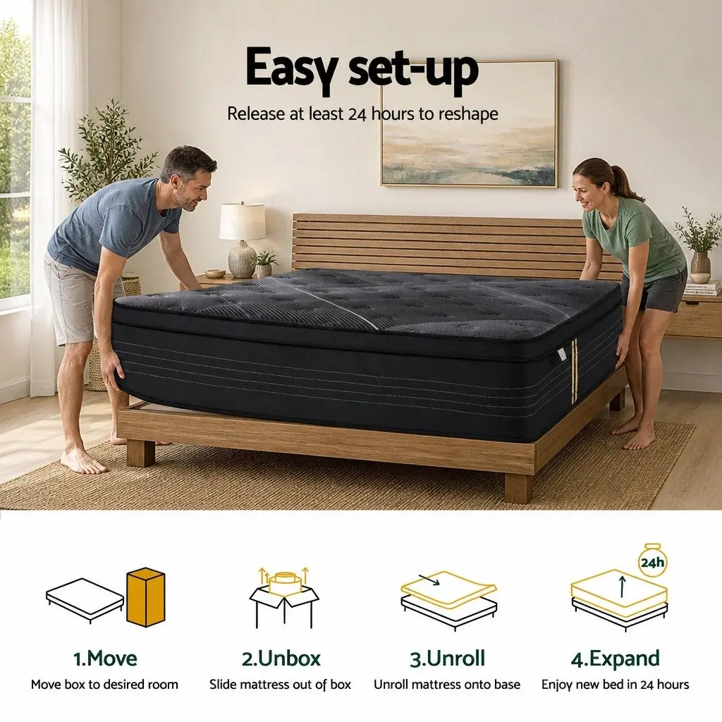 Double Mattress 35cm Hybrid Pocket Spring Bamboo Charcoal Foam Medium Firm