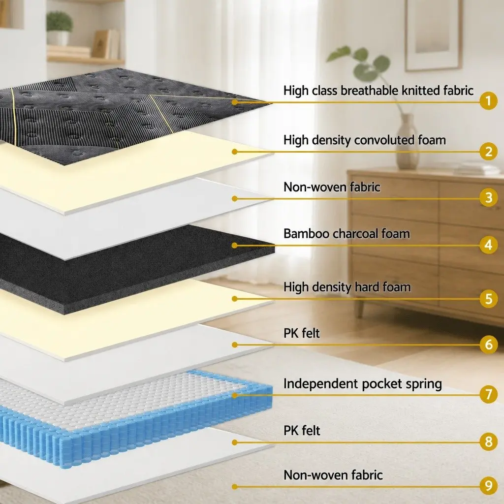 Hybrid Mattress King Single 35cm Medium Firm Pocket Spring Bamboo Charcoal Foam