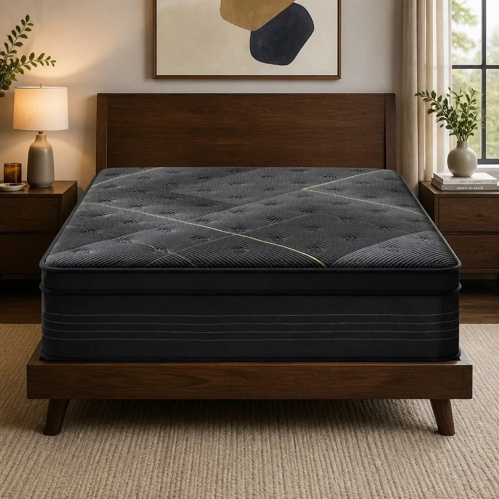 Queen Mattress 35cm Hybrid Pocket Spring Foam Medium Firm Euro Top Black