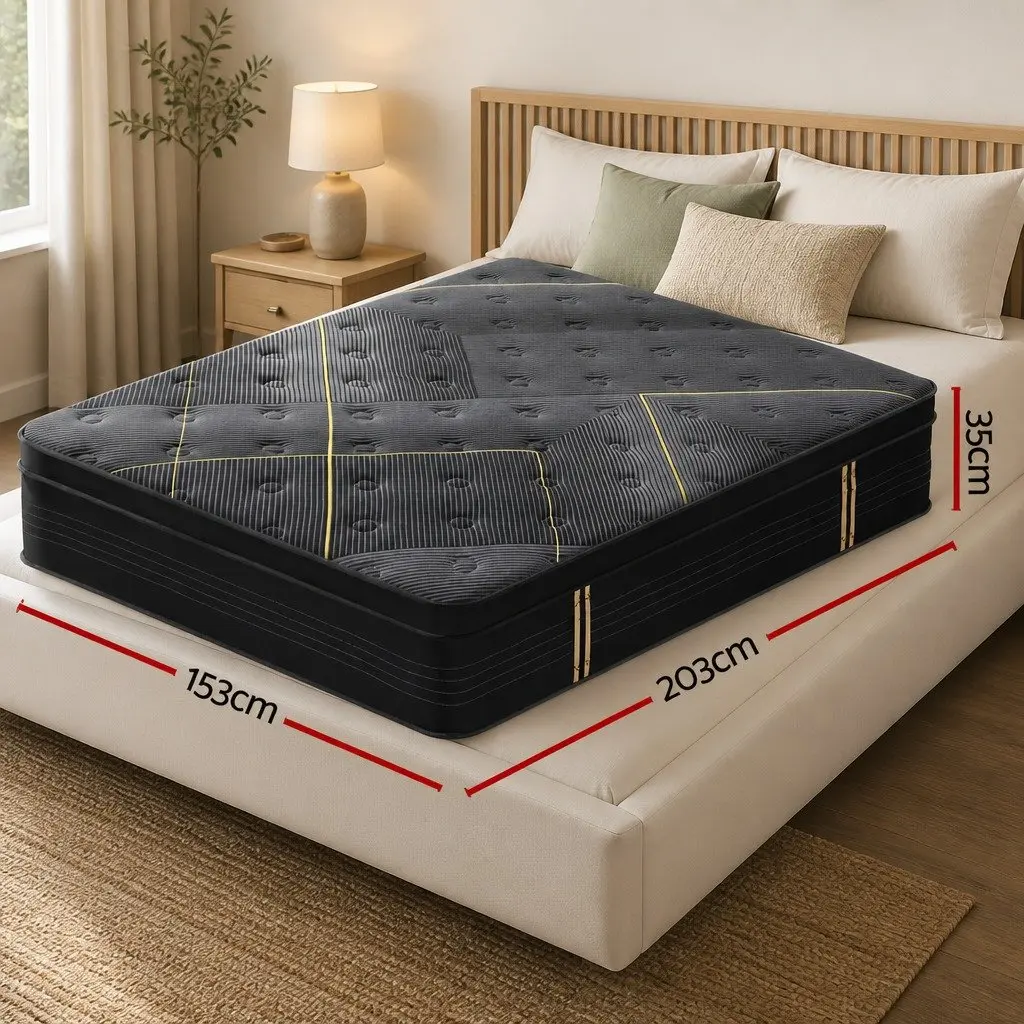 Queen Mattress 35cm Hybrid Pocket Spring Foam Medium Firm Euro Top Black
