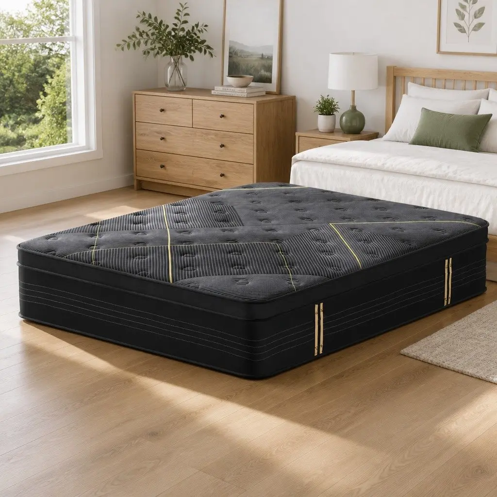 Queen Mattress 35cm Hybrid Pocket Spring Foam Medium Firm Euro Top Black
