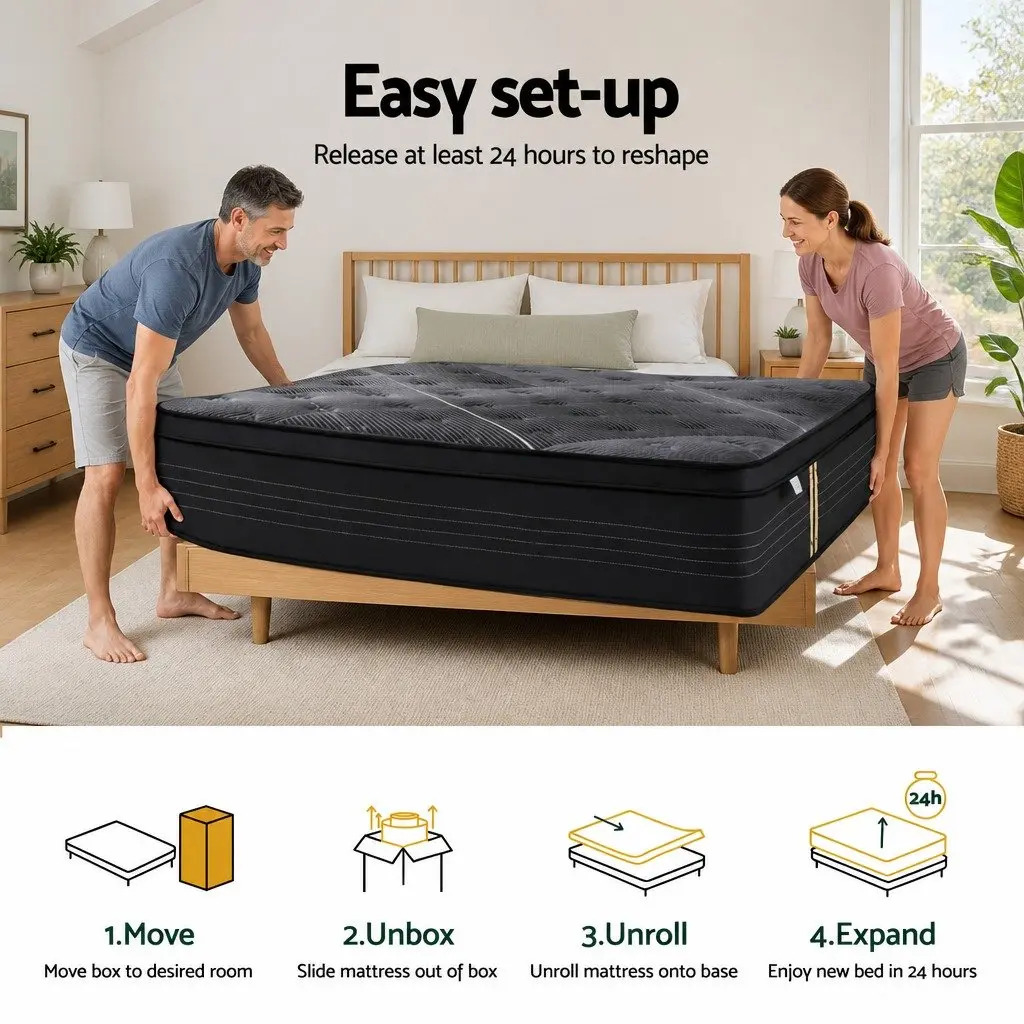Queen Mattress 35cm Hybrid Pocket Spring Foam Medium Firm Euro Top Black