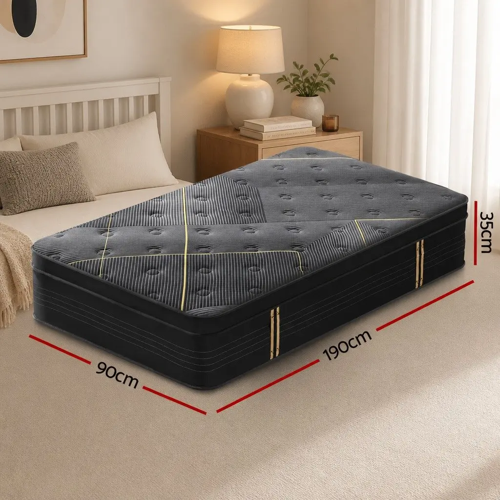 Single Mattress 35cm Hybrid Pocket Spring Bamboo Charcoal Foam Euro Top