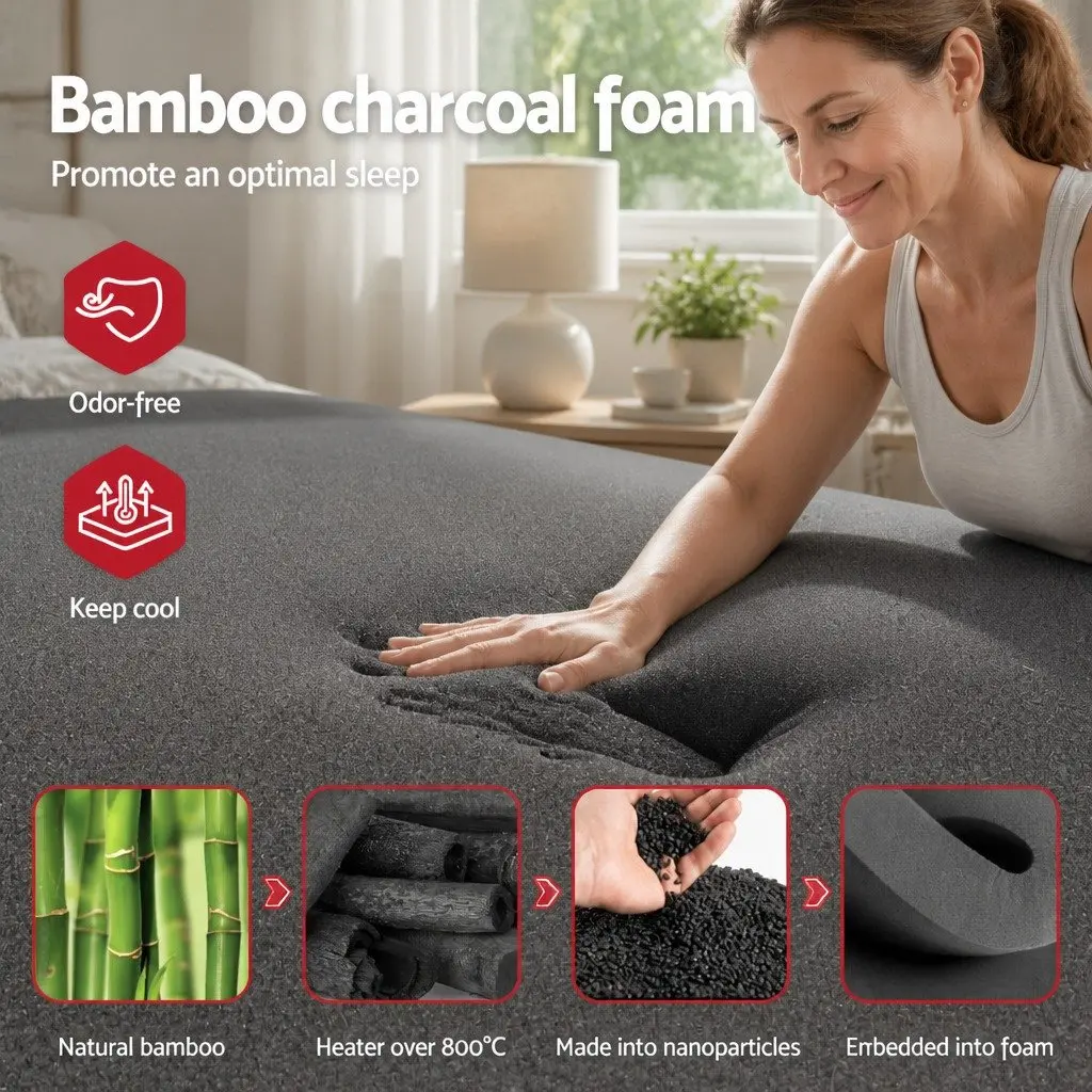 Single Mattress 35cm Hybrid Pocket Spring Bamboo Charcoal Foam Euro Top