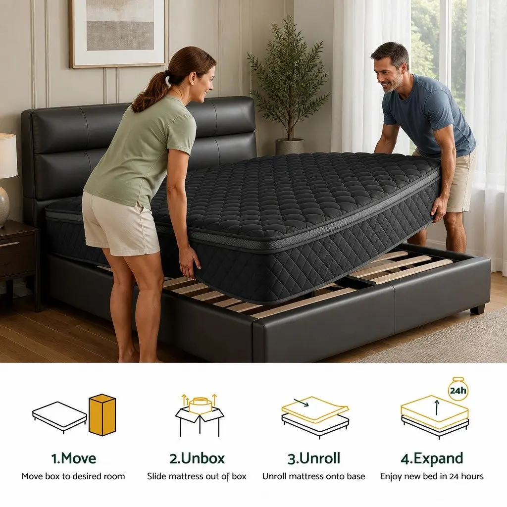 Double Mattress 34cm Euro Top 5-Zone Pocket Spring Support Black Bed