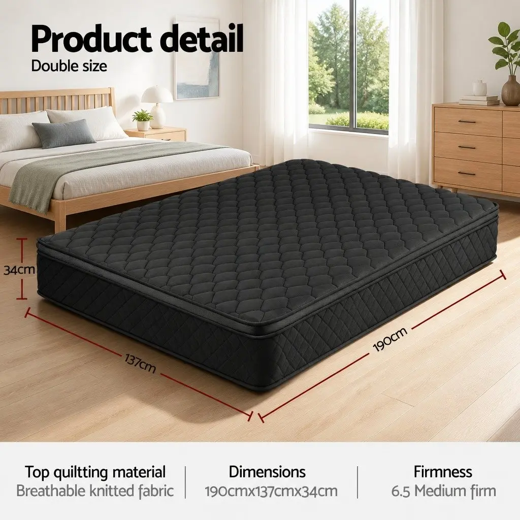 Double Mattress 34cm Euro Top 5-Zone Pocket Spring Support Black Bed
