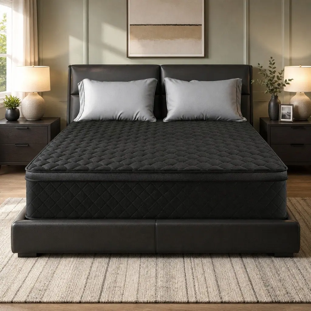 Queen Mattress 34cm Euro Top 5-Zone Pocket Spring Medium Firm Black Bed