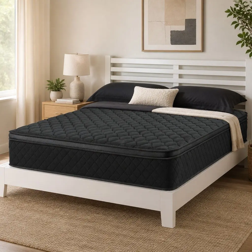 Queen Mattress 34cm Euro Top 5-Zone Pocket Spring Medium Firm Black Bed