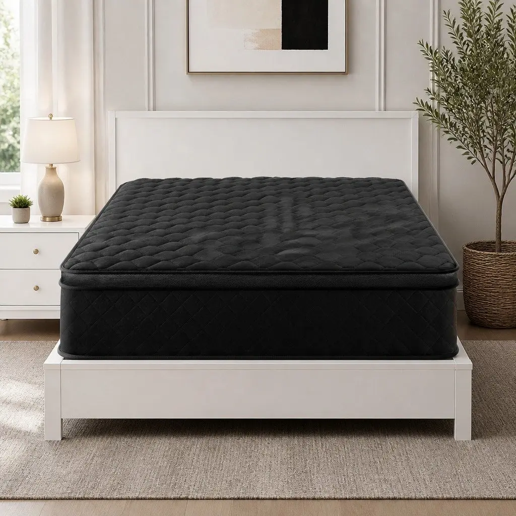Single Mattress Euro Top 34cm 5-Zone Pocket Spring Support Medium Firm Black