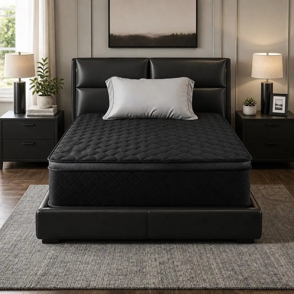 Single Mattress Euro Top 34cm 5-Zone Pocket Spring Support Medium Firm Black