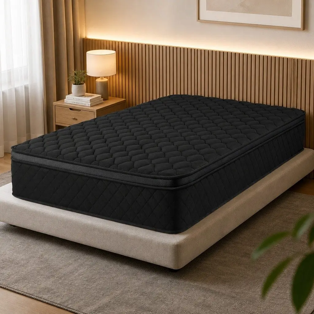 Single Mattress Euro Top 34cm 5-Zone Pocket Spring Support Medium Firm Black