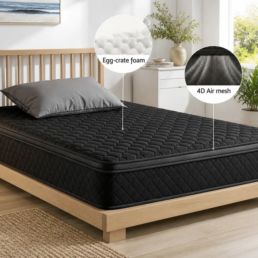 Single Mattress Euro Top 34cm 5-Zone Pocket Spring Support Medium Firm Black