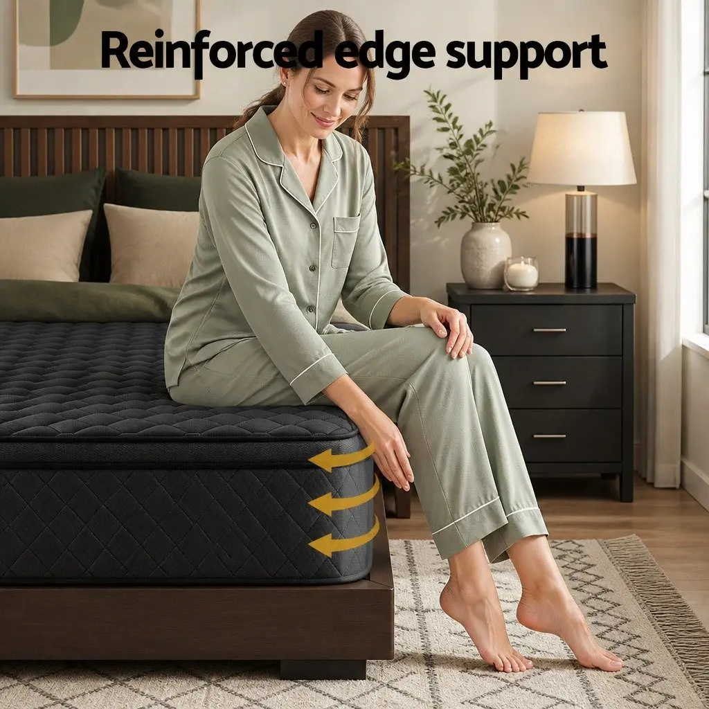 Single Mattress Euro Top 34cm 5-Zone Pocket Spring Support Medium Firm Black