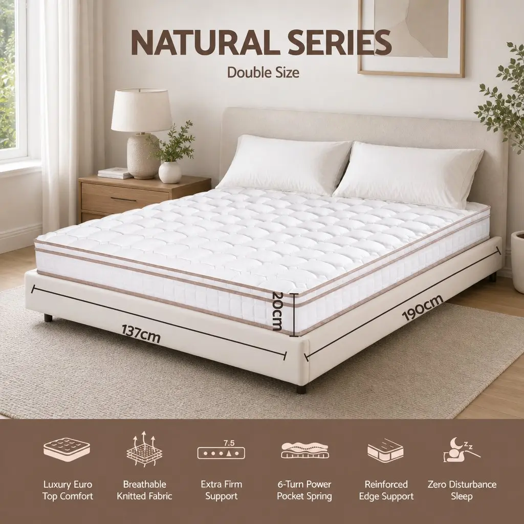 Double Mattress 20cm Firm Pocket Spring Bedroom Guest Room Breathable Support