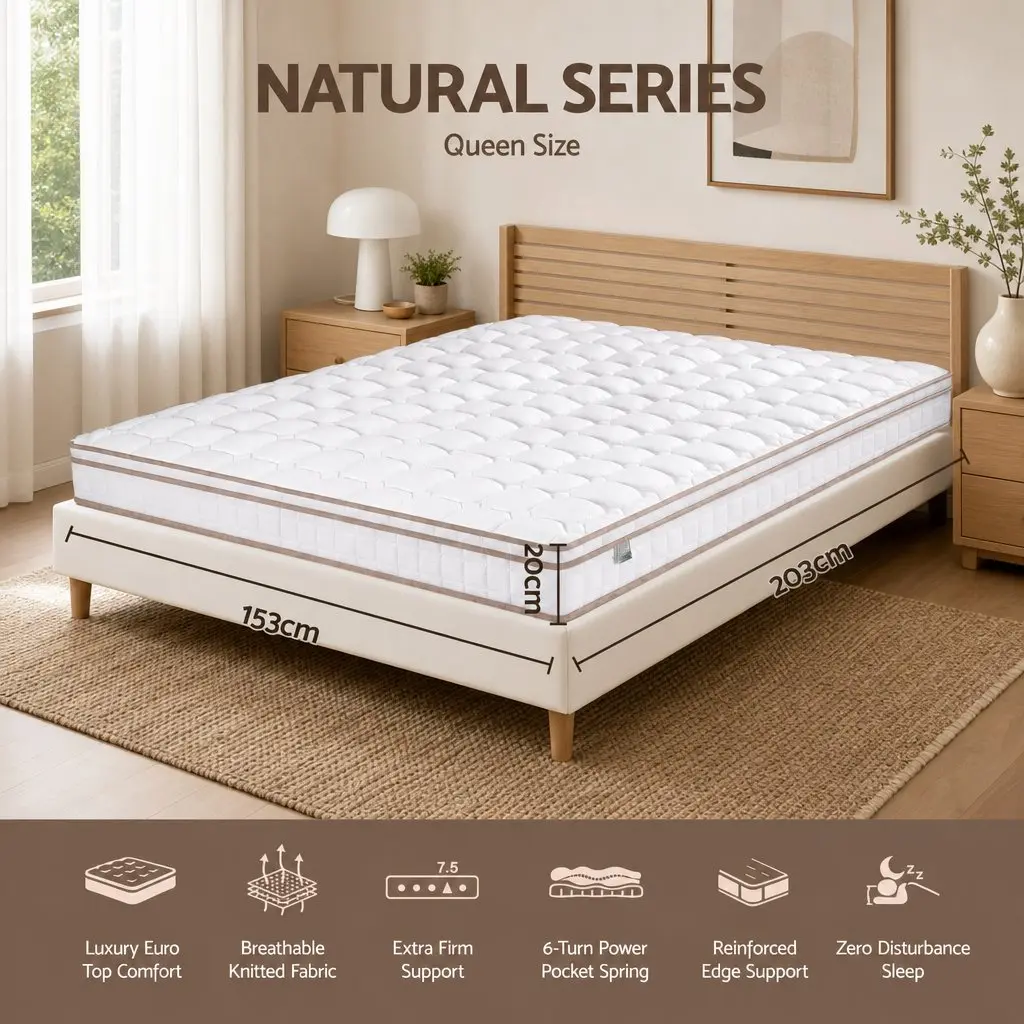 Queen Mattress 20cm Firm Pocket Spring Bed for Bedroom White