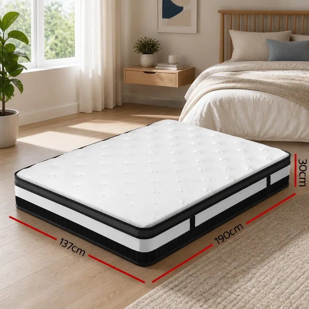 Double Mattress 30cm Pocket Spring Euro Top Medium-Firm Support White