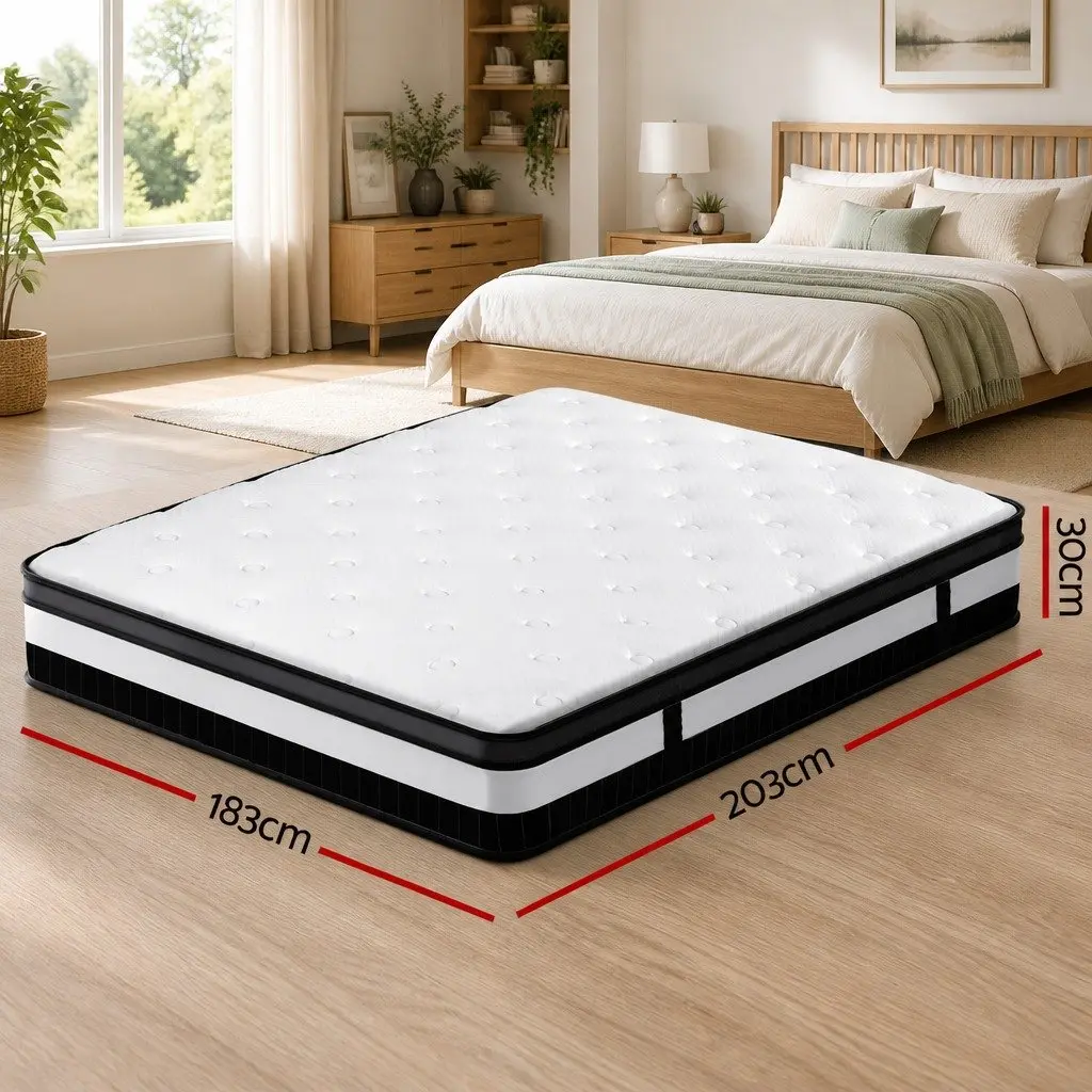 King Size Mattress Euro Top Pocket Spring 30cm Medium Firm Support White