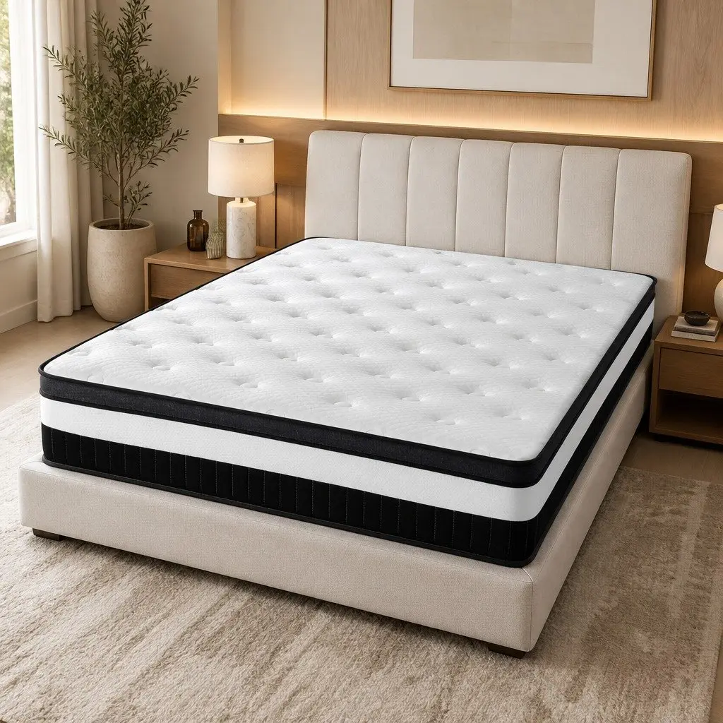 Queen Mattress for Bedroom 30cm Medium Firm Euro Top Pocket Spring White