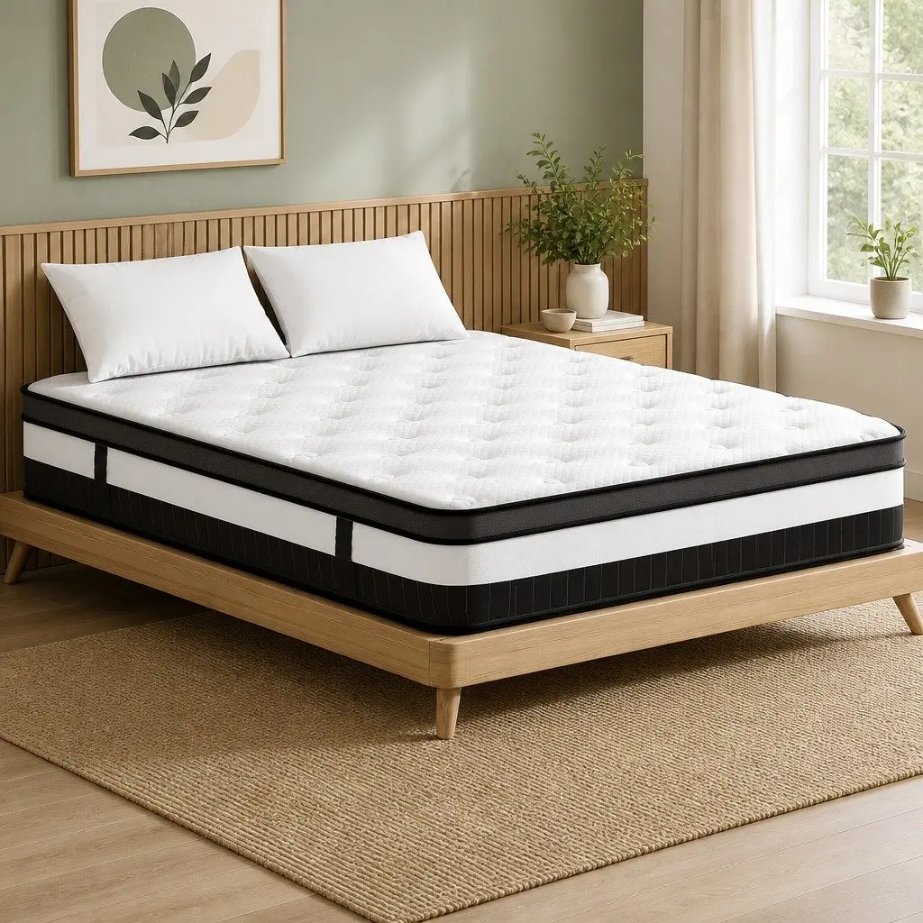 Queen Mattress for Bedroom 30cm Medium Firm Euro Top Pocket Spring White