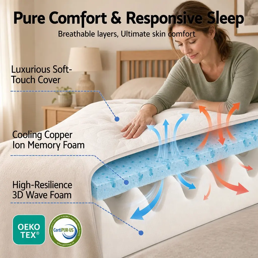 King Size Mattress 35cm Firm Pocket Spring Copper Memory Foam Euro Top Sleep