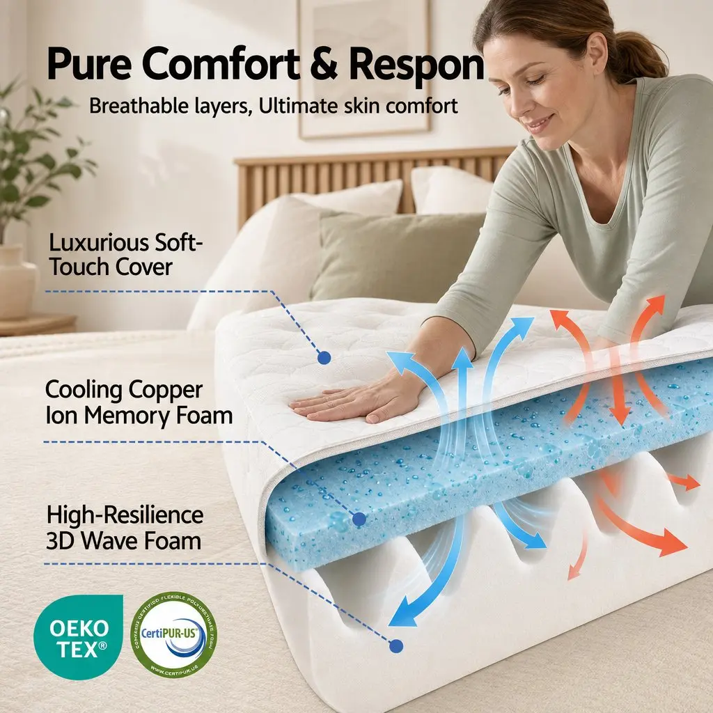 Single Mattress Bedroom 35cm Firm Pocket Spring Euro Top Memory Foam Edge Support