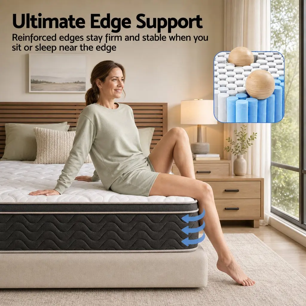 Single Mattress Bedroom 35cm Firm Pocket Spring Euro Top Memory Foam Edge Support