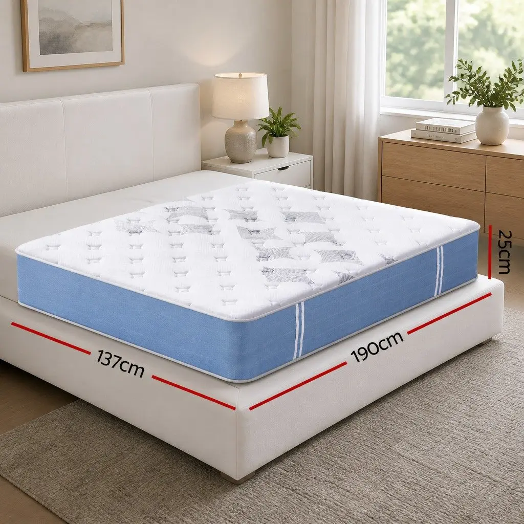 Double Mattress 25cm Pocket Spring Euro Top Medium Firm Breathable Bamboo Fibre