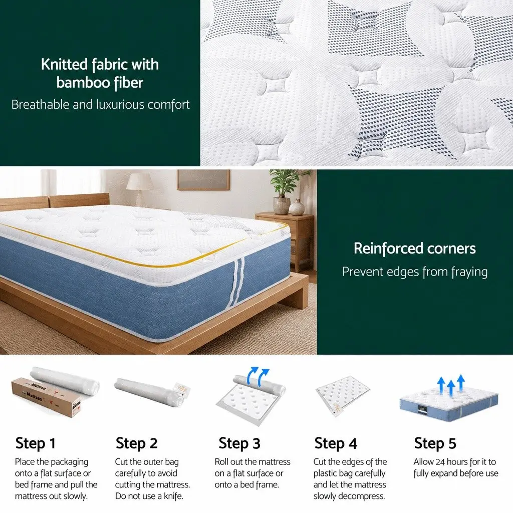 25cm King Size Mattress with Bamboo Euro Top