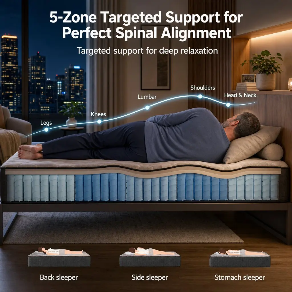 Single Mattress 30cm Pocket Spring Firm 5-Zone Support Breathable Fabric Grey