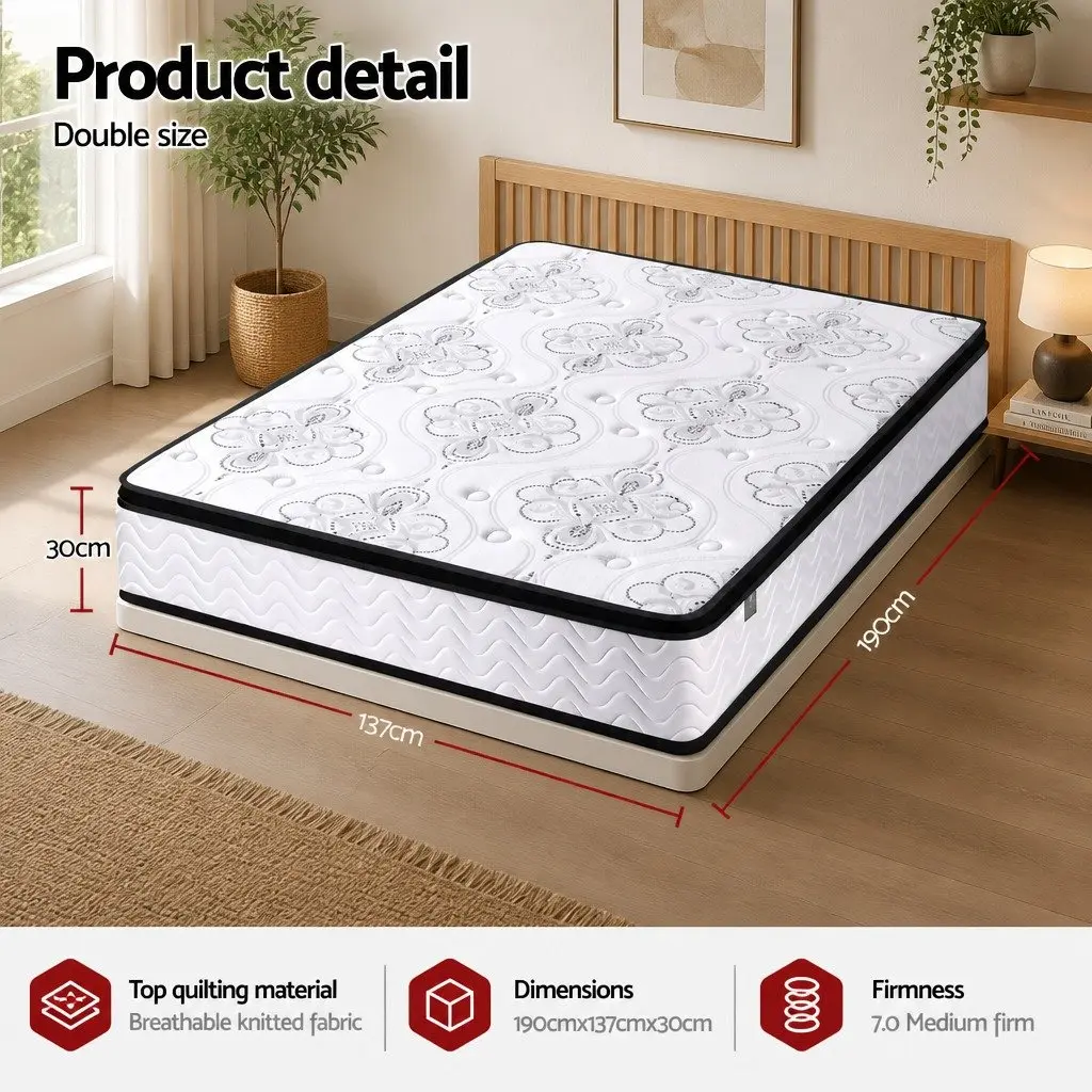 Double Mattress Euro Top 30cm Medium Firm for Bedroom