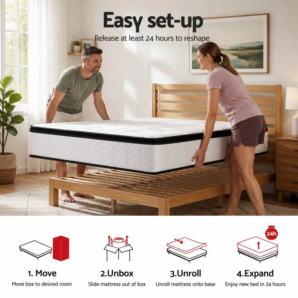 King Size Mattress for Bedroom 30cm Pocket Spring Euro Top Medium Firm Foam