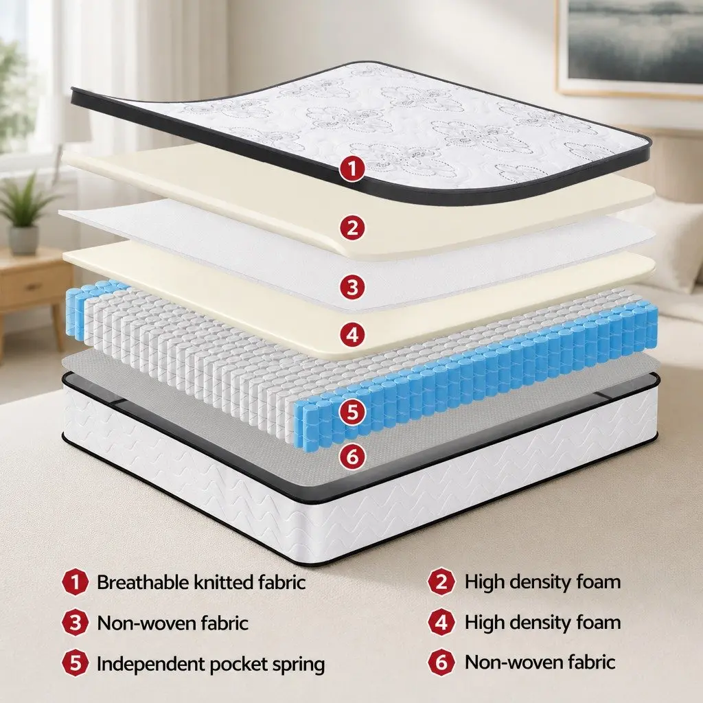 King Size Mattress for Bedroom 30cm Pocket Spring Euro Top Medium Firm Foam