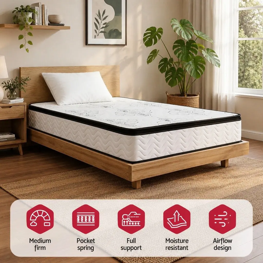 King Single Mattress Euro Top 30cm Medium Firm Foam Breathable