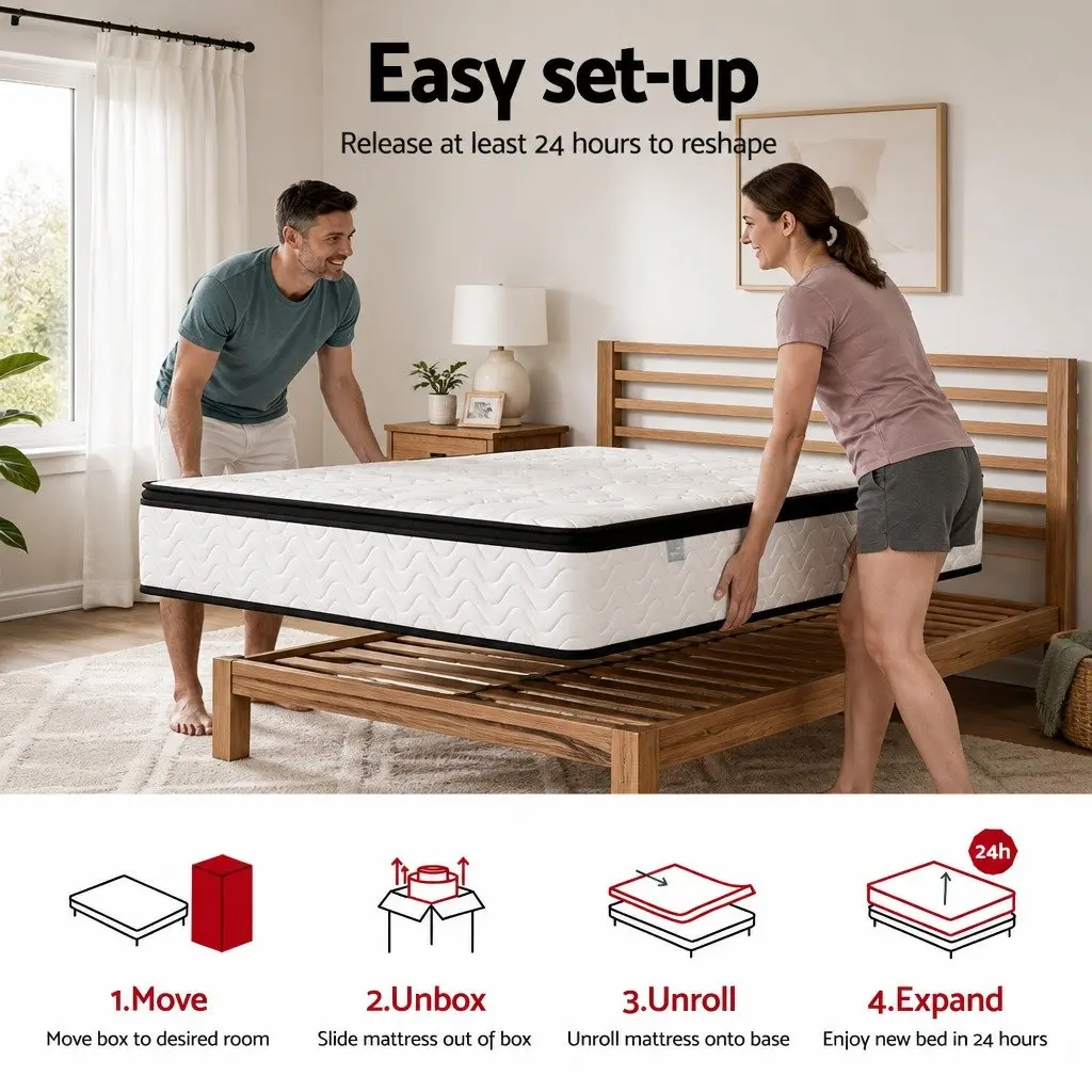 Single Mattress 30cm Medium Firm Foam Euro Top Pocket Spring for Bedroom