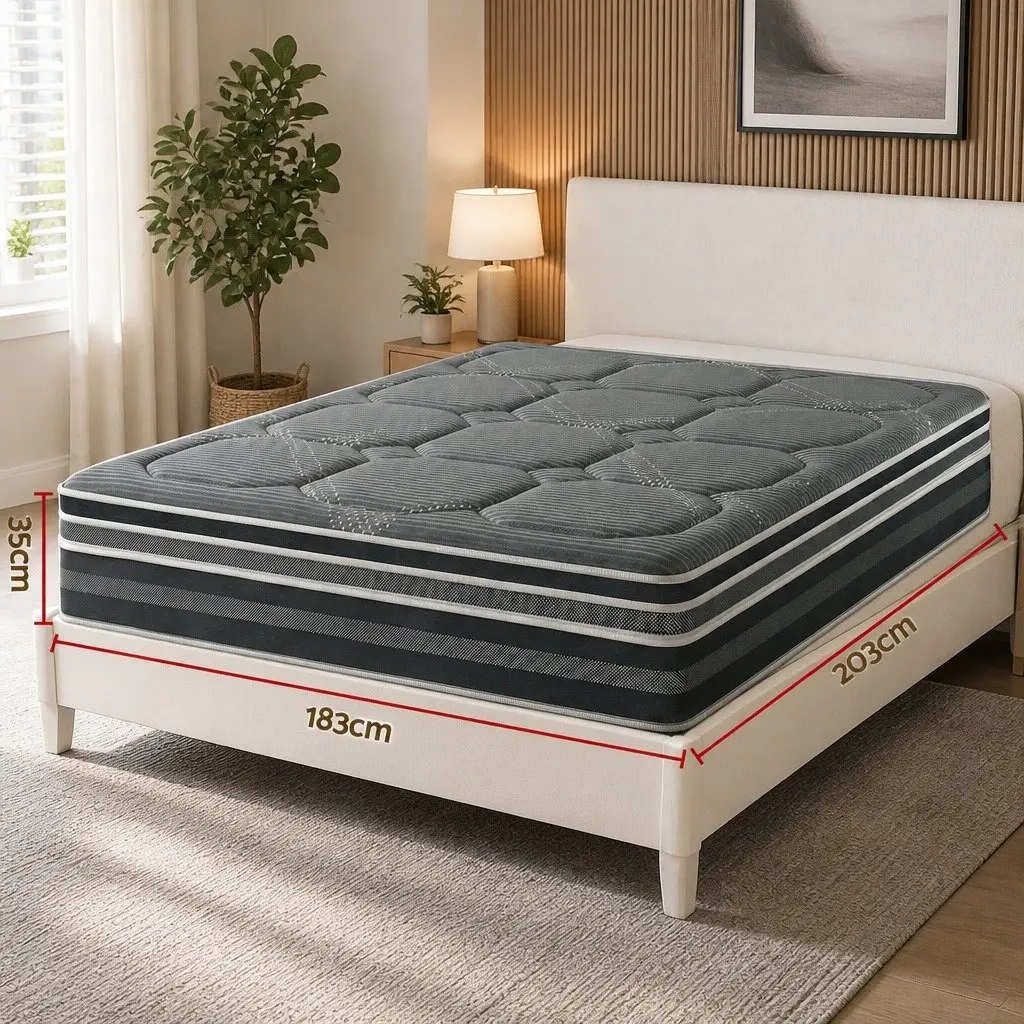 King Size Mattress for Bedroom 35cm Hybrid Pocket Spring Euro Top Grey