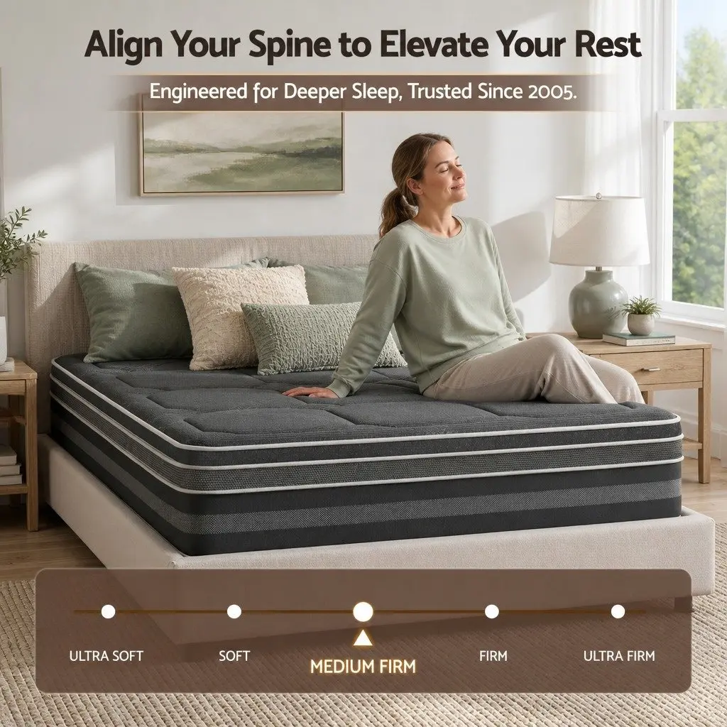 King Size Mattress for Bedroom 35cm Hybrid Pocket Spring Euro Top Grey