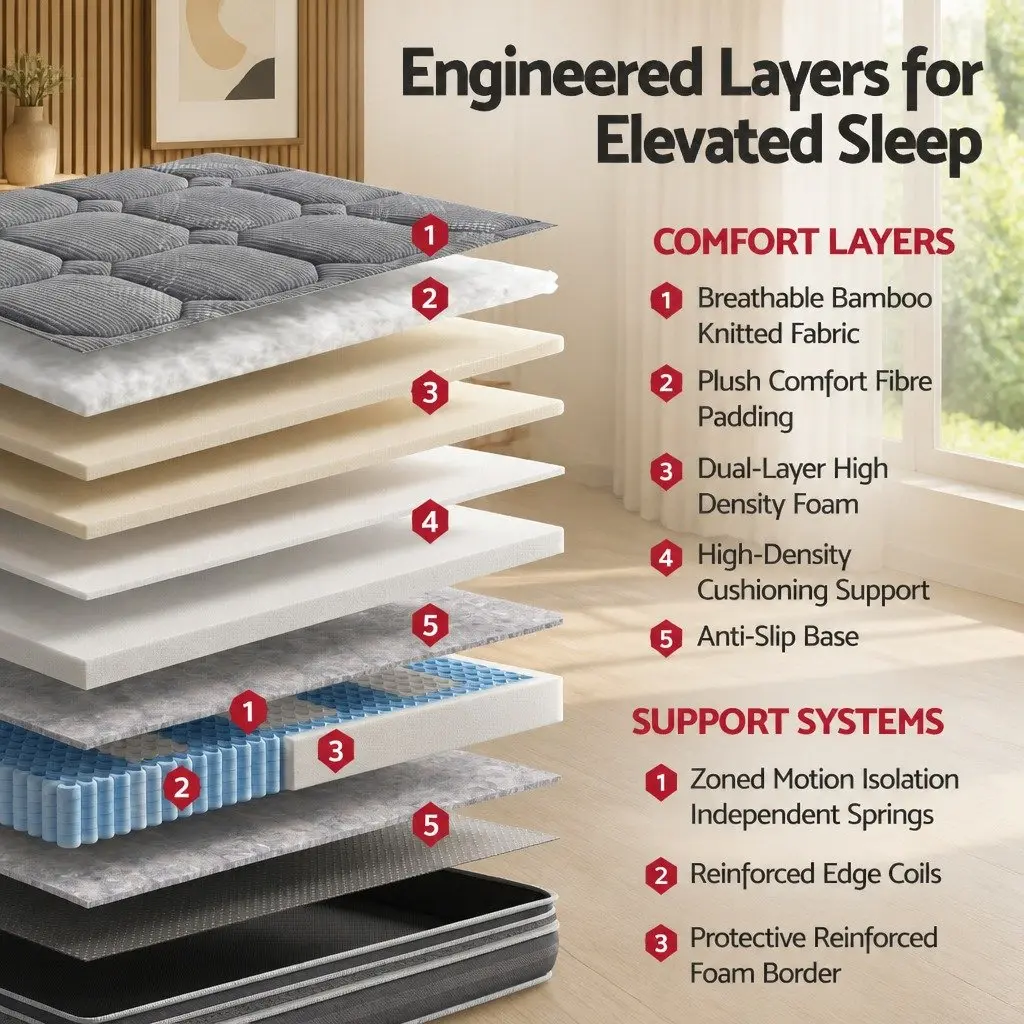 King Size Mattress for Bedroom 35cm Hybrid Pocket Spring Euro Top Grey
