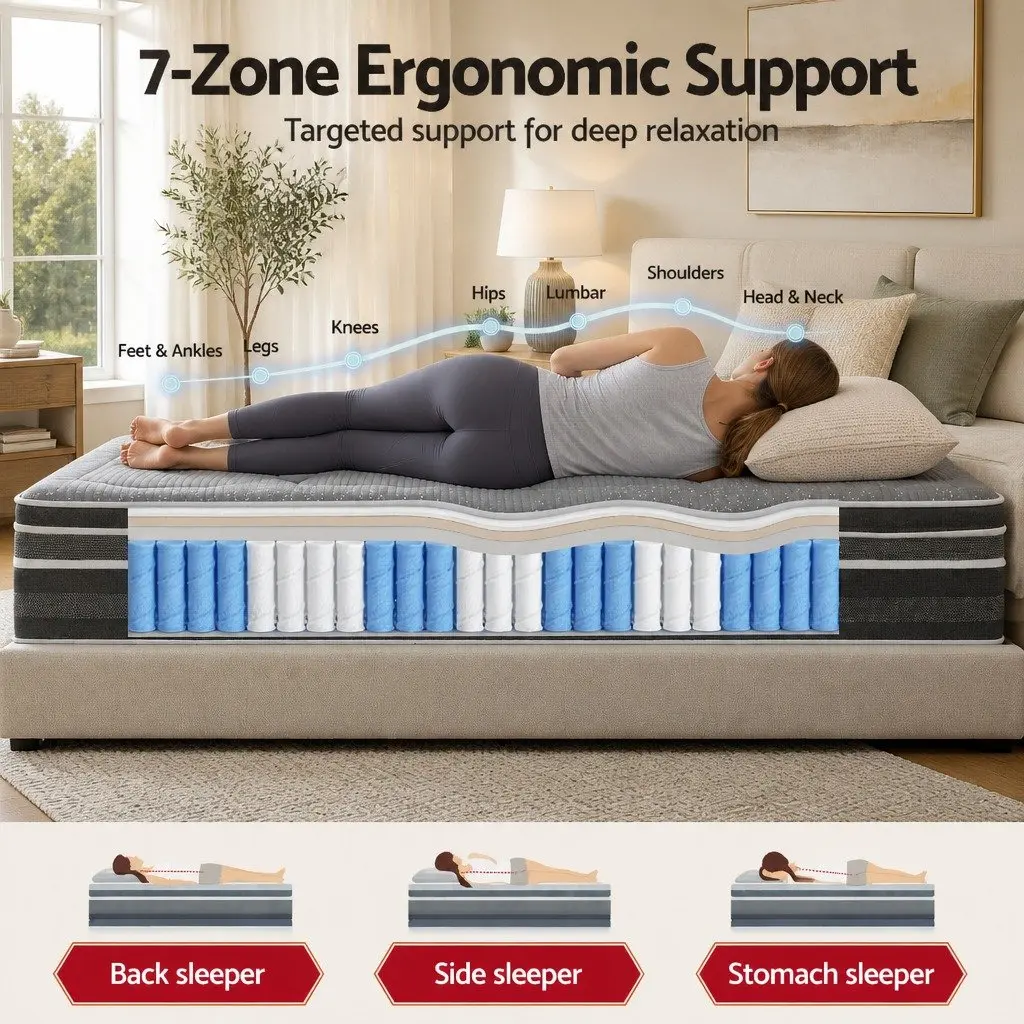King Size Mattress for Bedroom 35cm Hybrid Pocket Spring Euro Top Grey