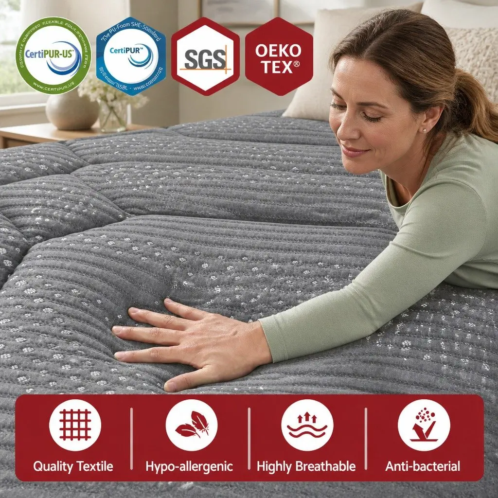 King Size Mattress for Bedroom 35cm Hybrid Pocket Spring Euro Top Grey