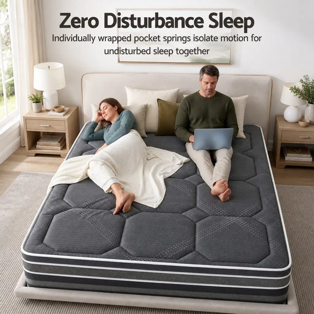 King Size Mattress for Bedroom 35cm Hybrid Pocket Spring Euro Top Grey